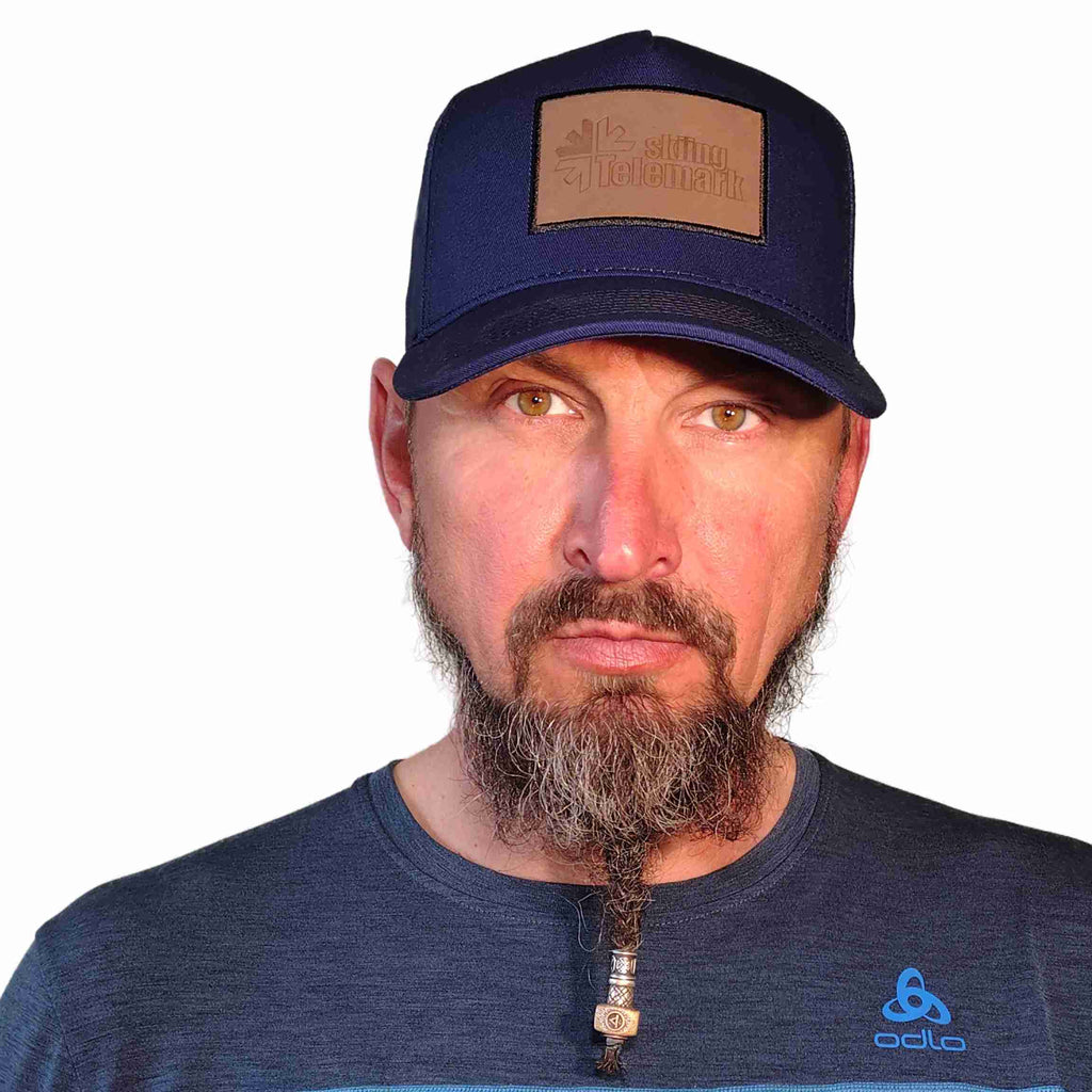 Baseball cap Telemark skiing logo front blue