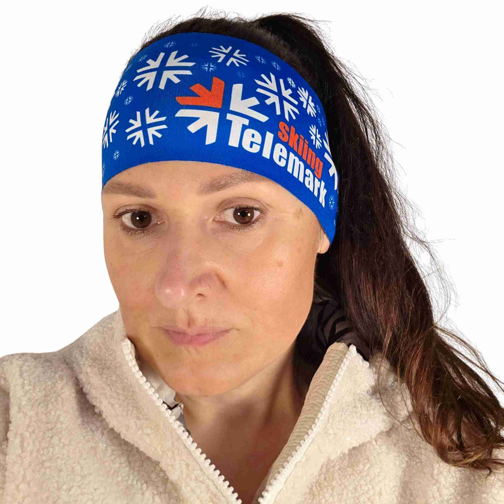 Headband Telemark Skiing - Blue and White Logo Snowflakes