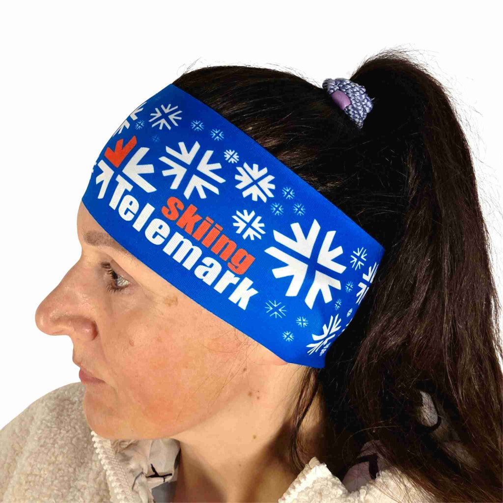 Headband Telemark Skiing - Blue and White Logo Snowflakes