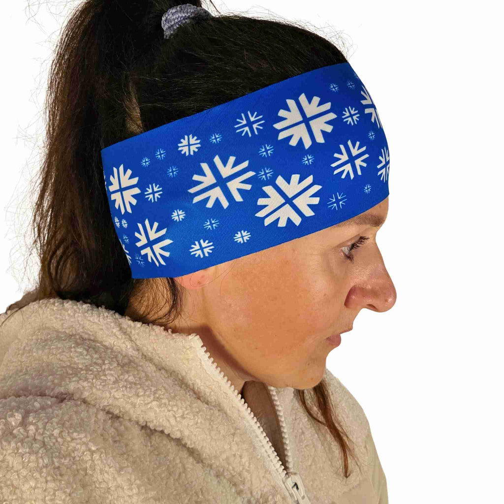 Headband Telemark Skiing - Blue and White Logo Snowflakes