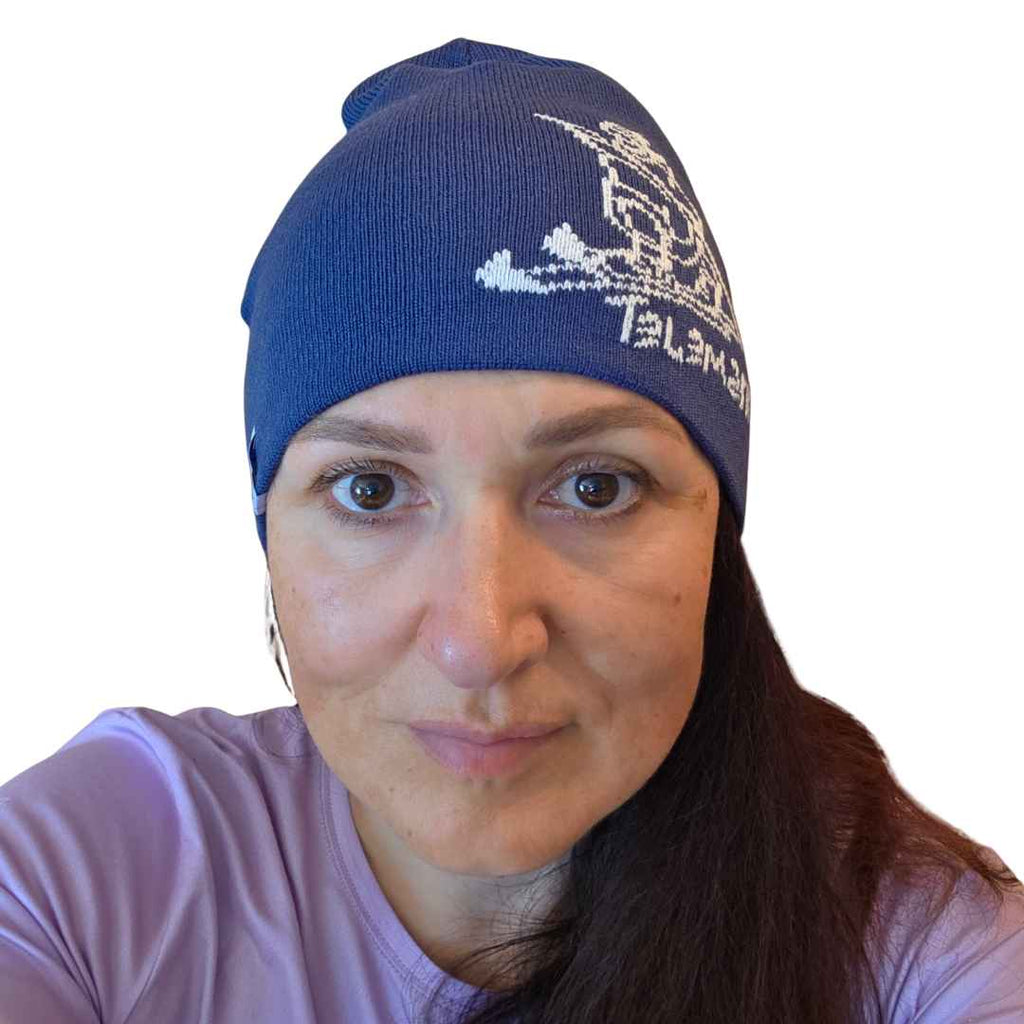 Telemark Skier Beanie – Blue Merino Wool Hat