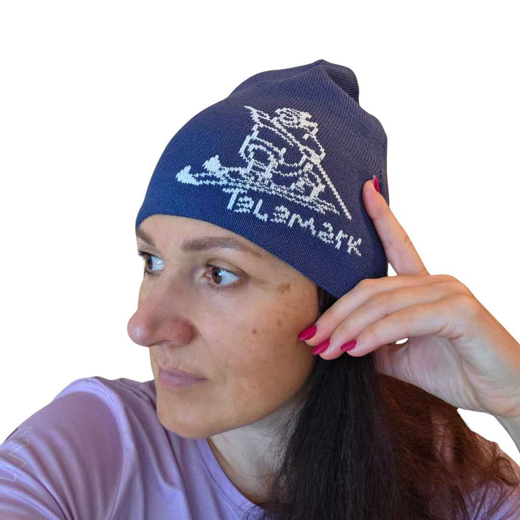 Telemark Skier Beanie – Blue Merino Wool Hat